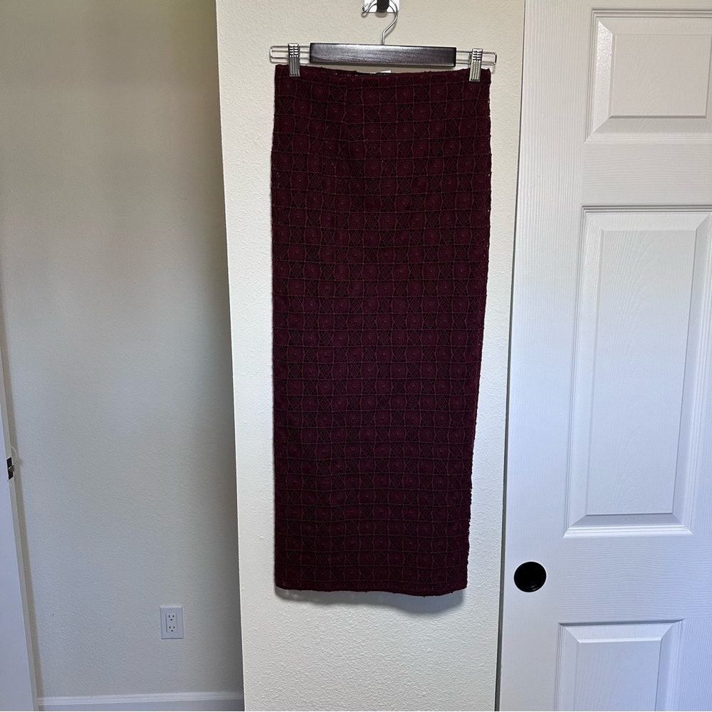 Sonia Speciale Burgundy Textured Wool Crochet Wrap Skirt Cover-up